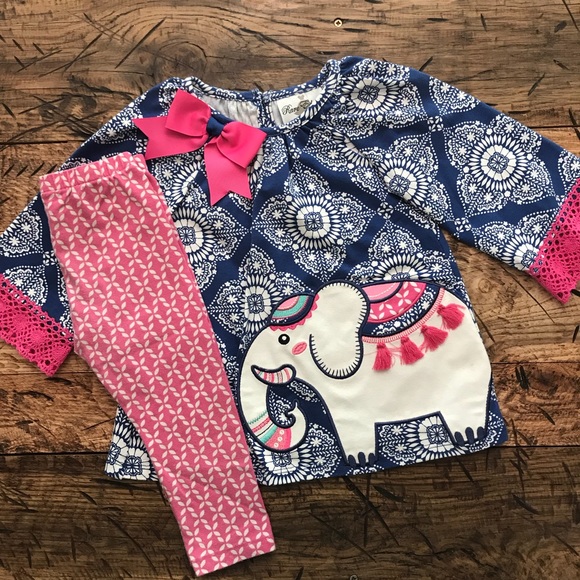 Rare Editions Other - Rare Editions Baby Girl Blue Pink Elephant Outfit